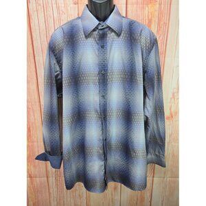 Johnston & Murphy Tailored Fit XL Mens Dress Shirt Blue Geometric Pattern